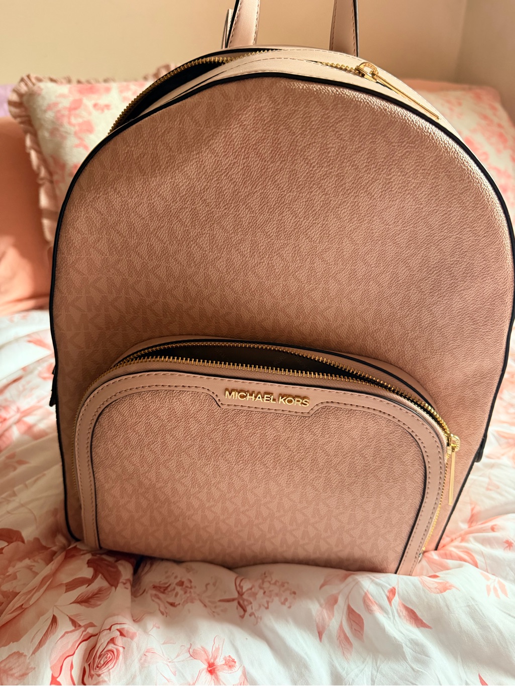 Michael Kors Pale Blush Logo Backpack With Gold Hardware